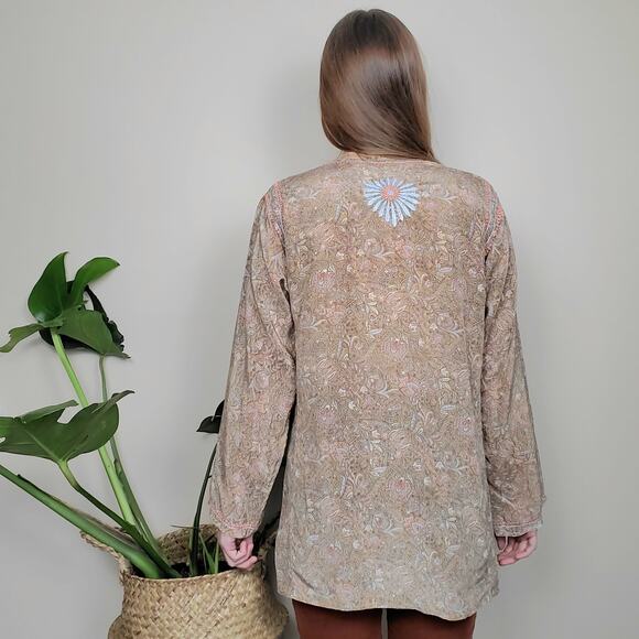Tibet Arts Floral Paisley Embroidered Tunic Silk Small - Picture 3 of 5